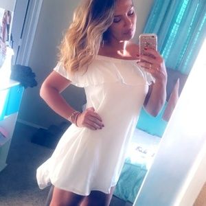 White Flutter Off Shoulder Dress